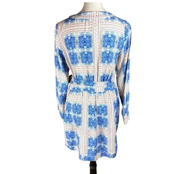 Ciebon Rachelle Blue Multi Print V-neck Long Sleeve Mini Wrap Dress - Picture 7 of 16